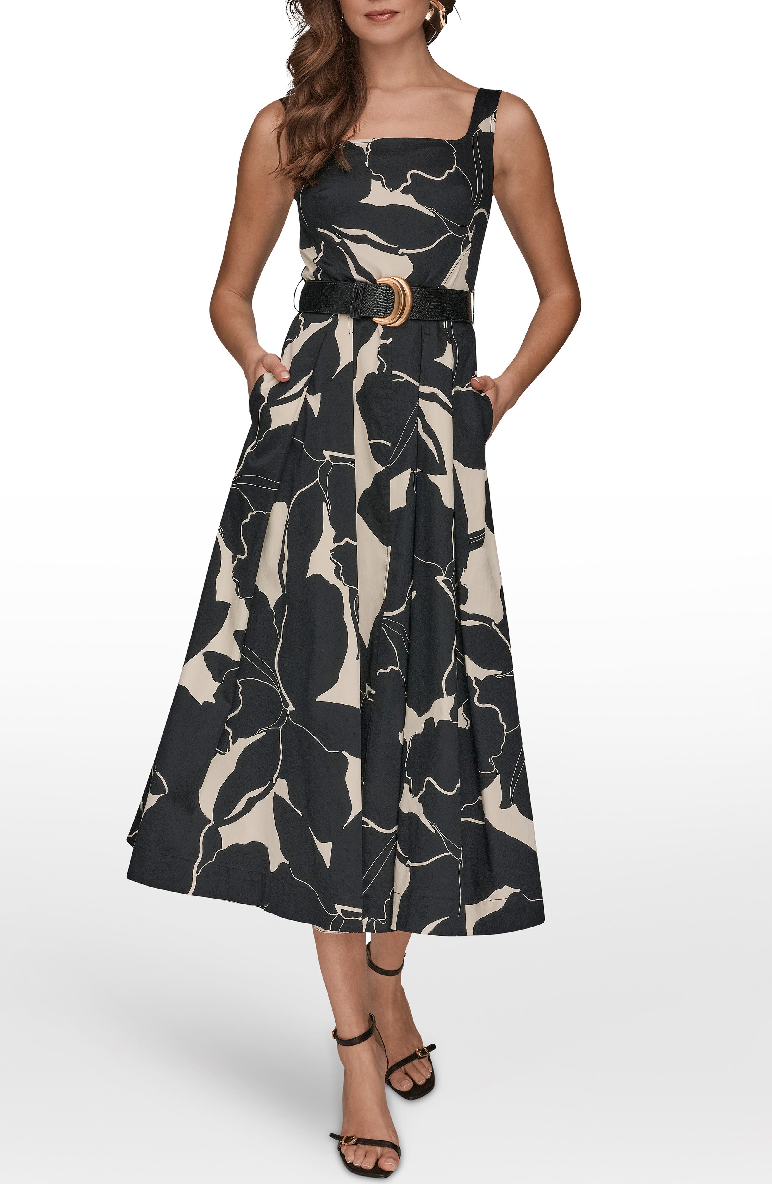 donna karan fit and flare dress DKNY by Donna Karan Petite Size Chiffon Floral Print Short Sleeve Belted Fit and Flare Midi Dress, Womens, 8P, Chocolate Plum