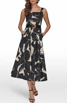 Belted Fit & Flare Midi Dress