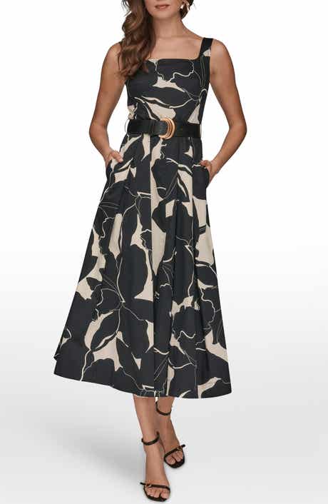 Belted Fit & Flare Midi Dress