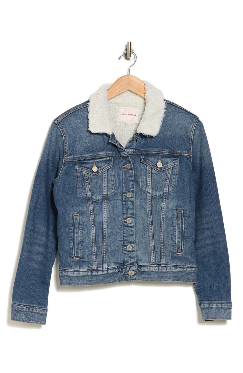 Lucky Brand Faux Shearling Lined Trucker Jacket, Alternate, color, 