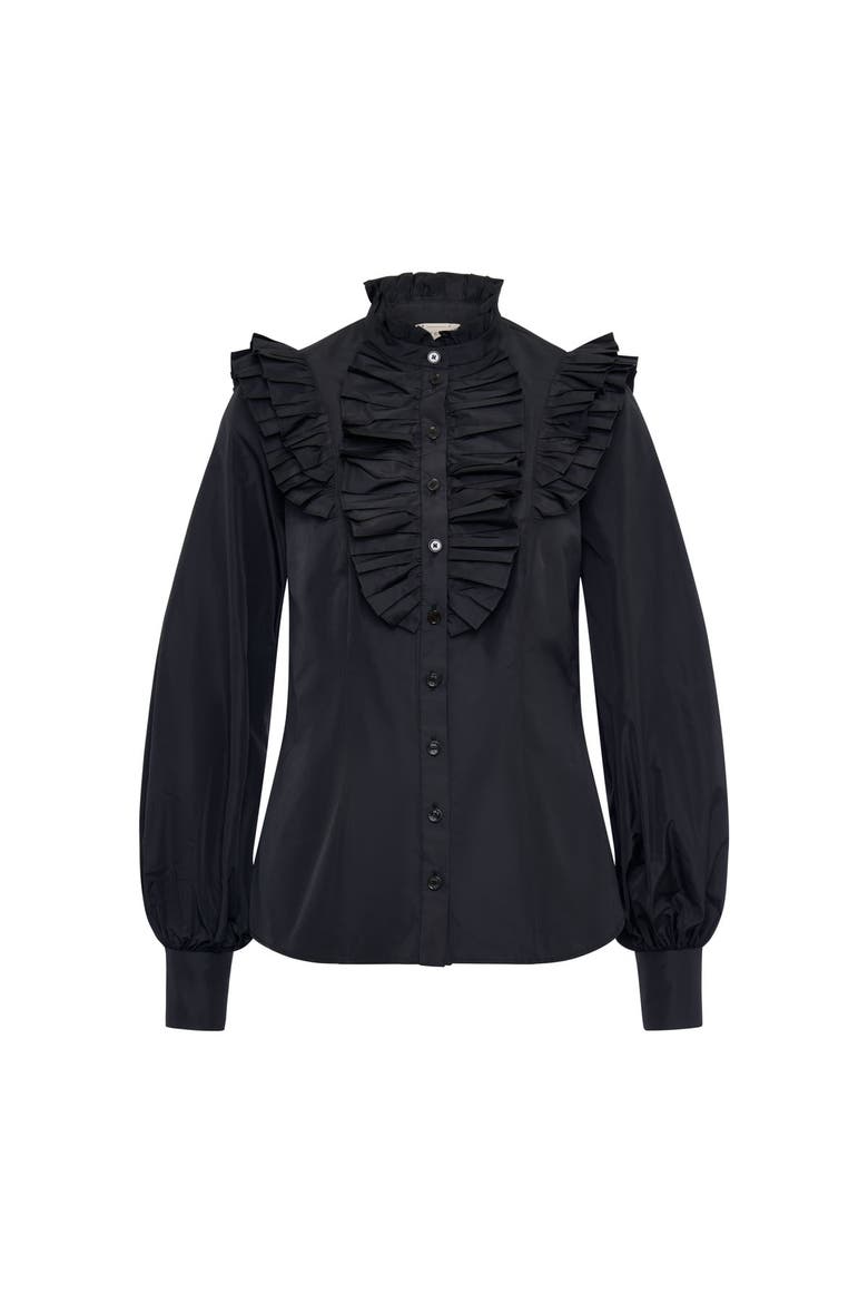 Taffeta Blouse With Plissee Details, Alternate, color, Black