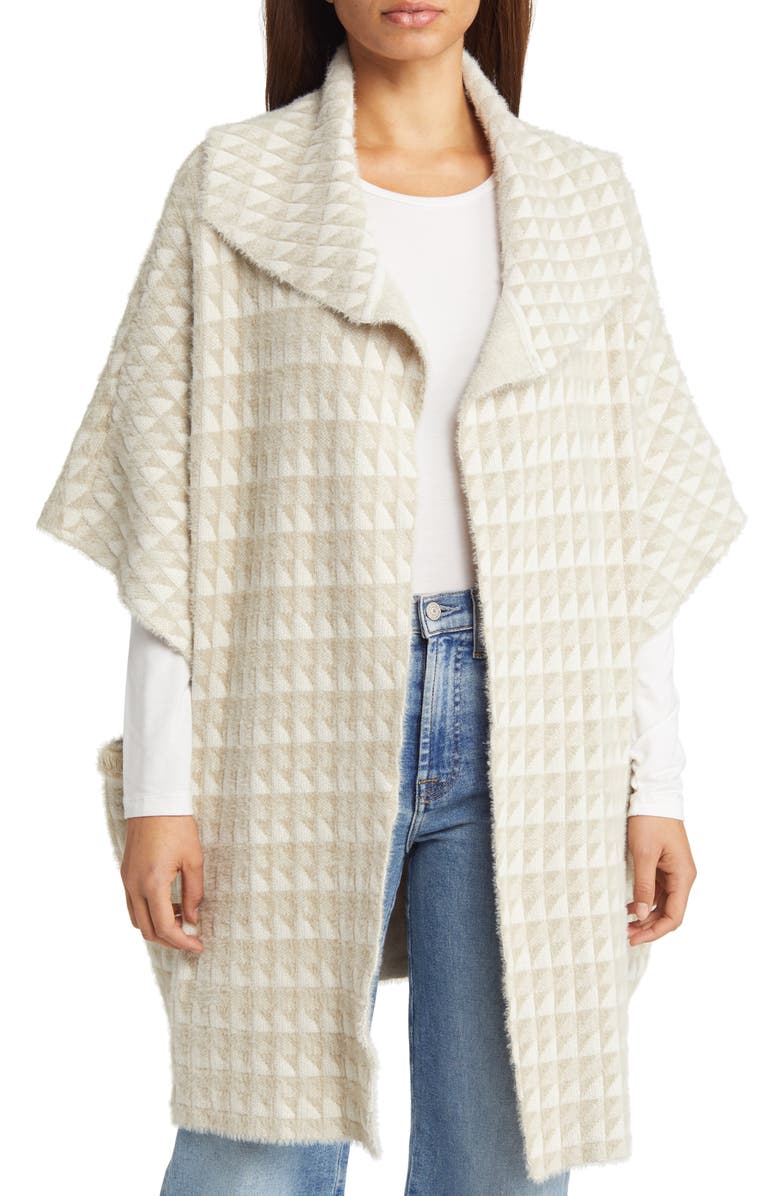 Roffe Accessories Geometric Pocket Sweater Ruana, Main, color, 