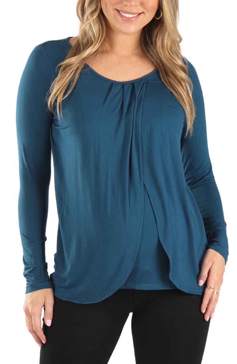 Angel Maternity Petal Front Maternity/Nursing Top, Main, color, Teal