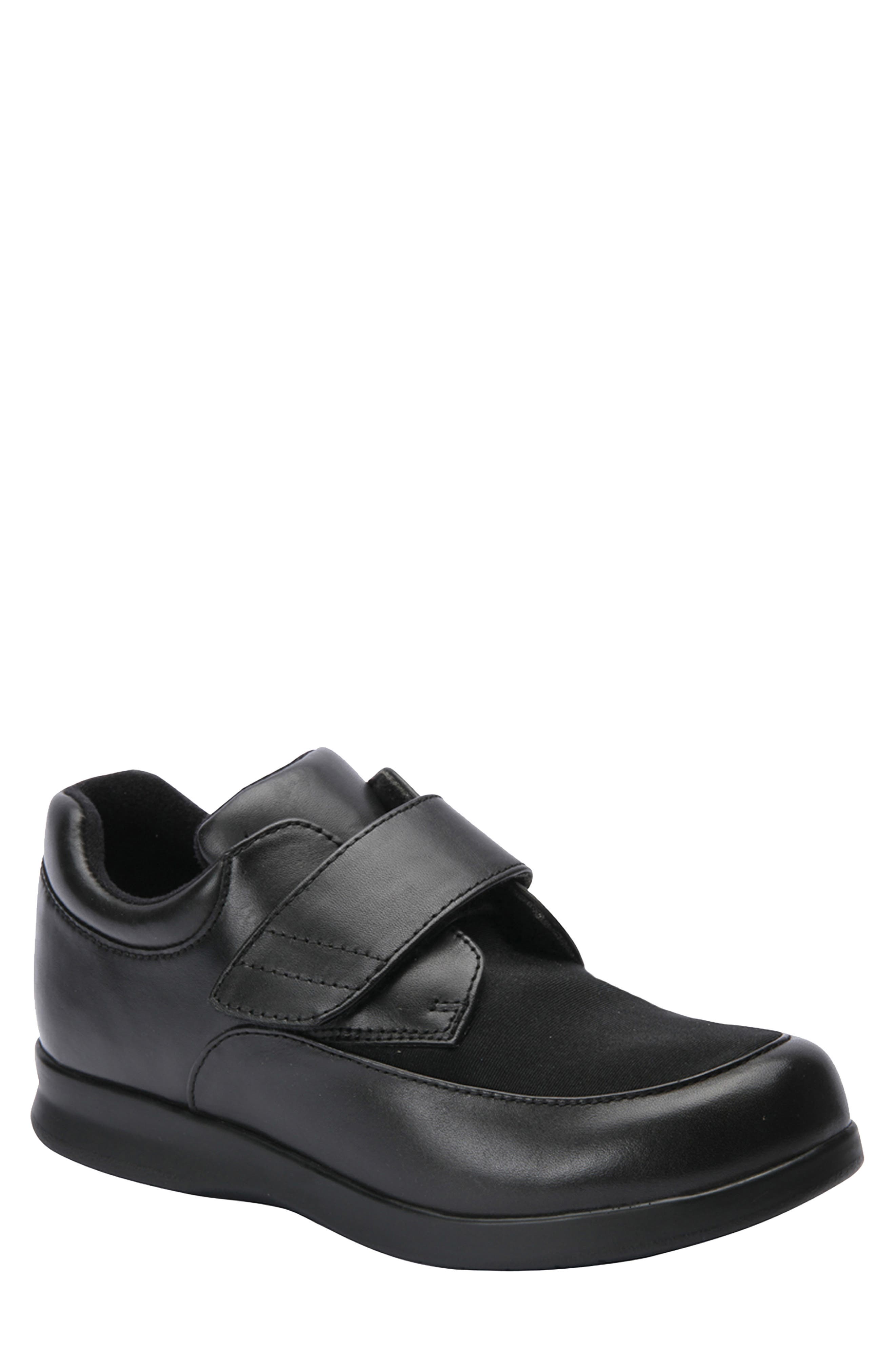Journey II Leather Sneaker, Main, color, BLACK LEATHER STRETCH
