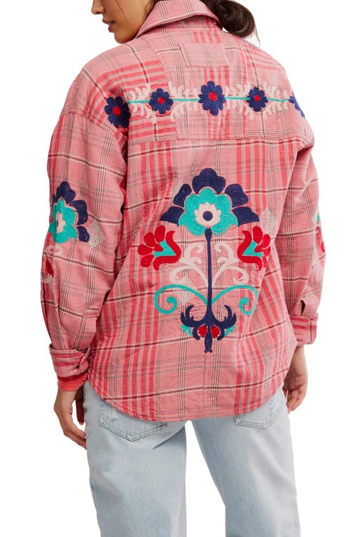 Free People Sashiko Embroidered Button-up Shirt In Pink