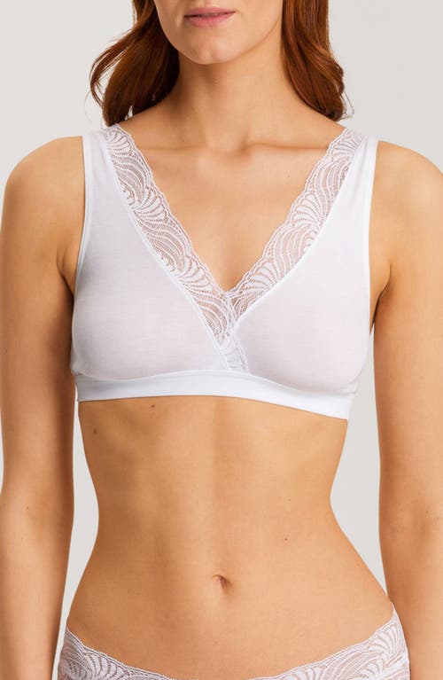 Hanro Cotton Delight Wireless Lace Trim Soft Cup Bra in White at Nordstrom, Size Medium