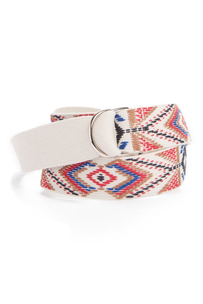 Nyess Geo Embroidered Woven Belt, Main, color, ECRU