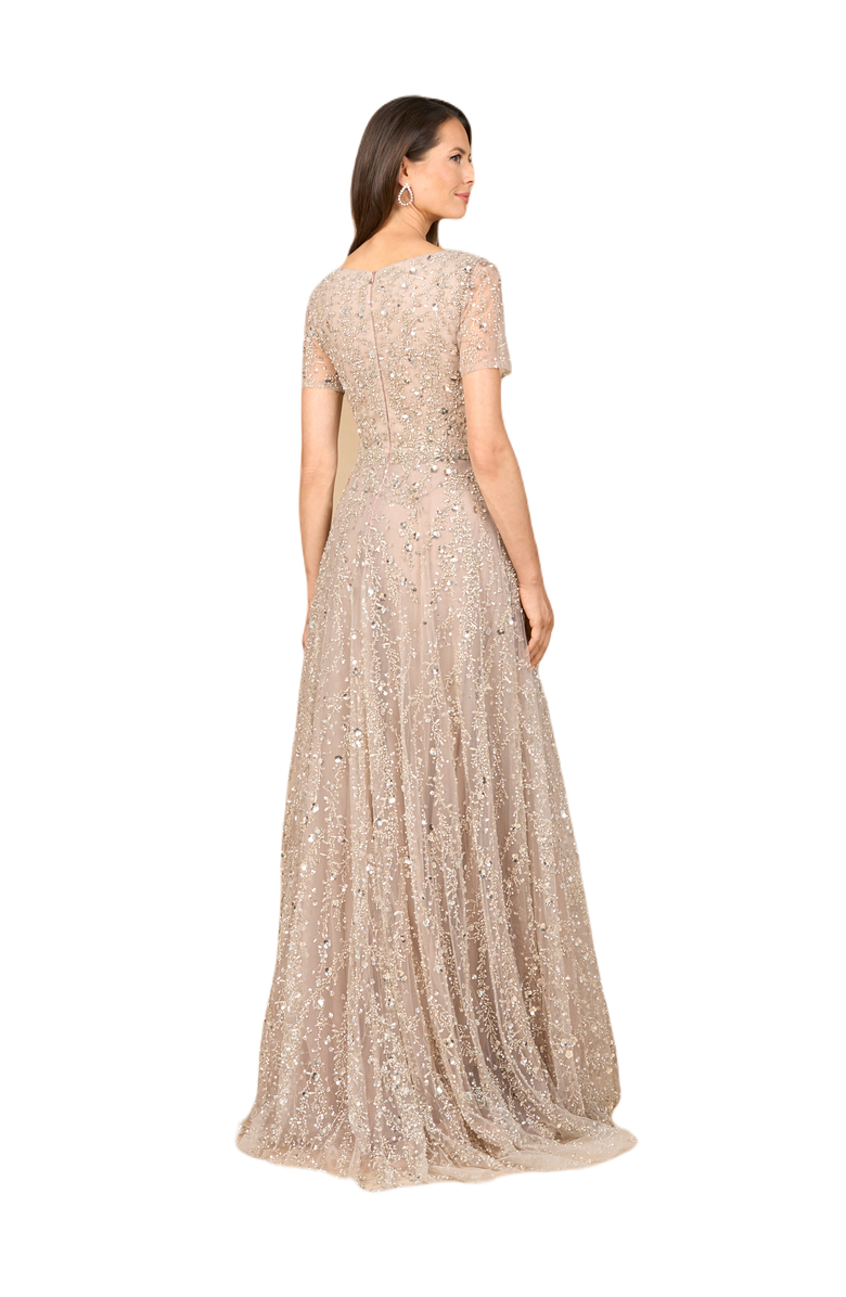 LARA New York Short Sleeve V-Neck Beaded Ballgown, Alternate, color, Blush