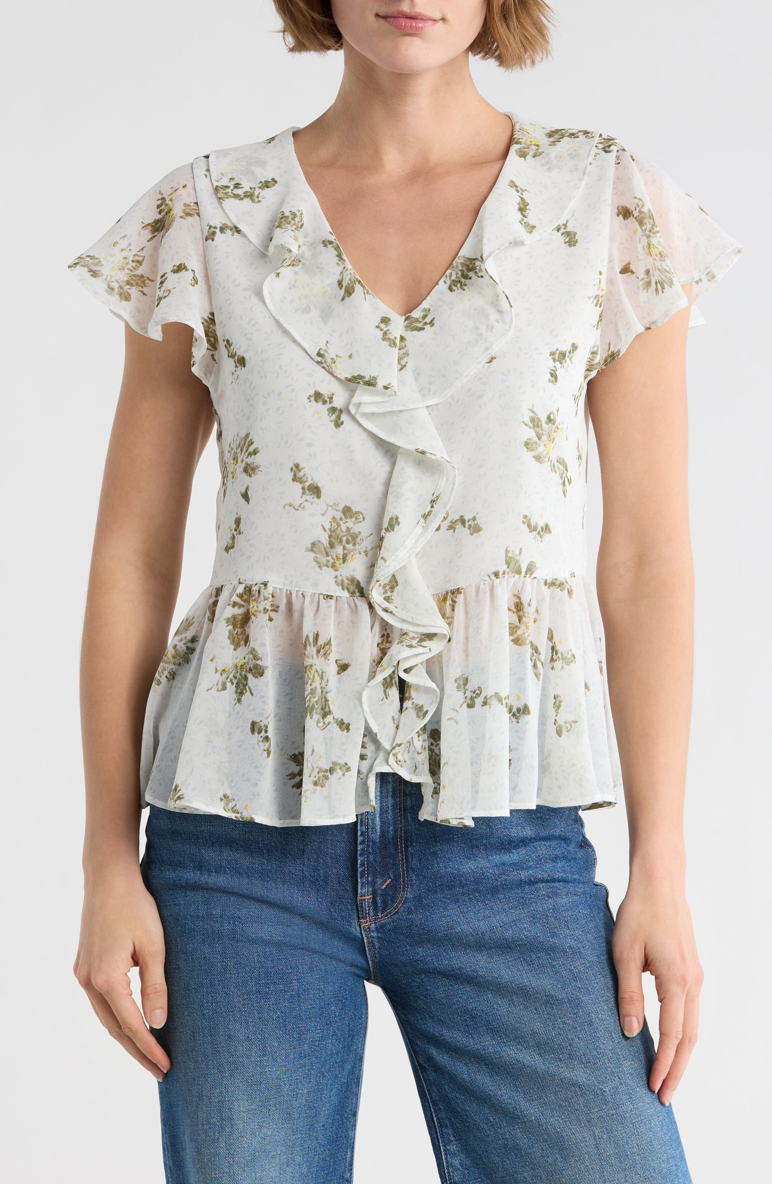 BLUE- OLIVE FEATHER FLORAL