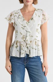 Melrose and Market Flutter Sleeve Chiffon Peplum Top