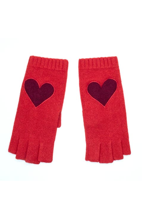 Cashmere fingerless gloves with heart patch