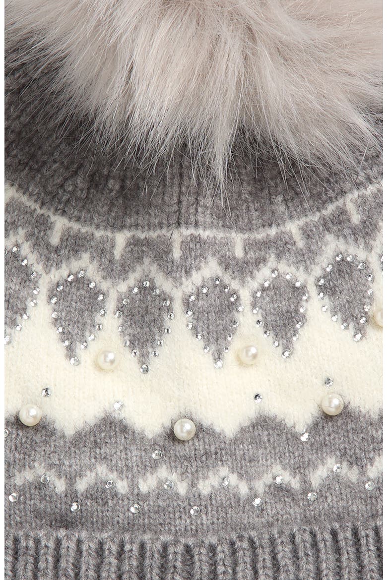 Kids' Embellished Fair Isle Pom Beanie, Alternate, color, GREY