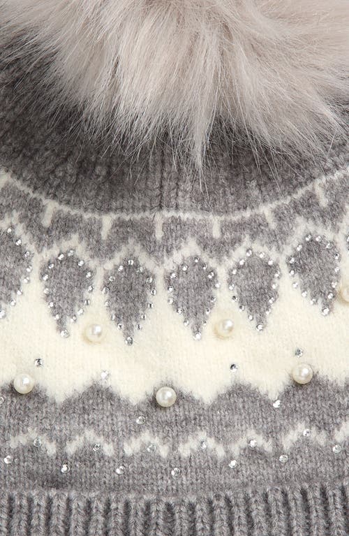 The Accessory Collective Kids' Embellished Fair Isle Pom Beanie In Gray