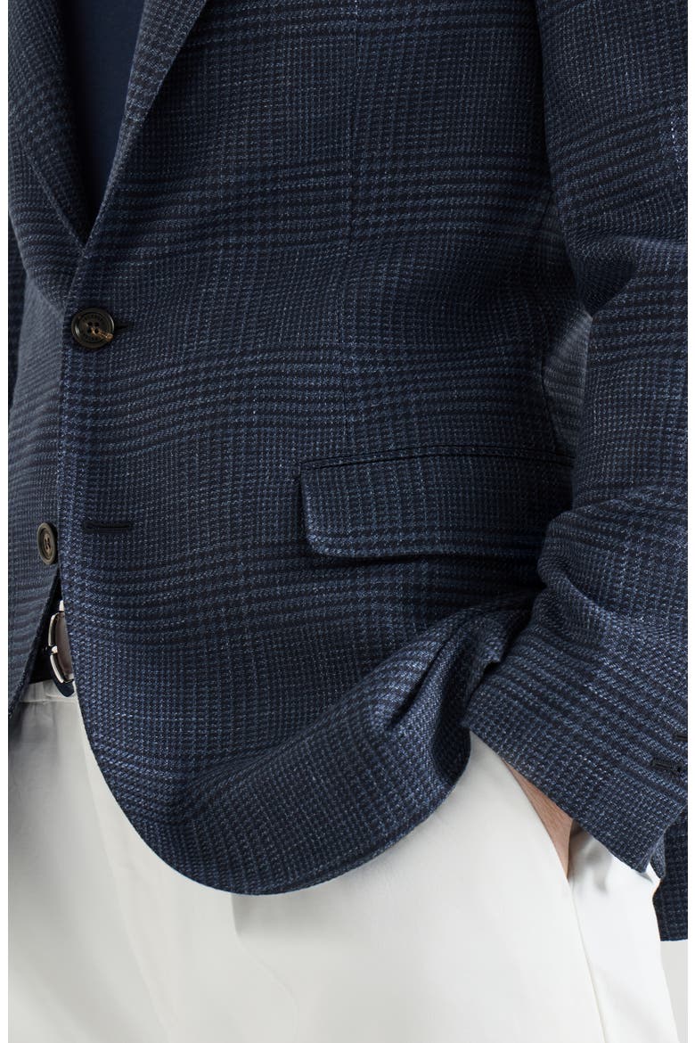 Wool, silk and linen Prince of Wales deconstructed blazer, Alternate, color, Denim
