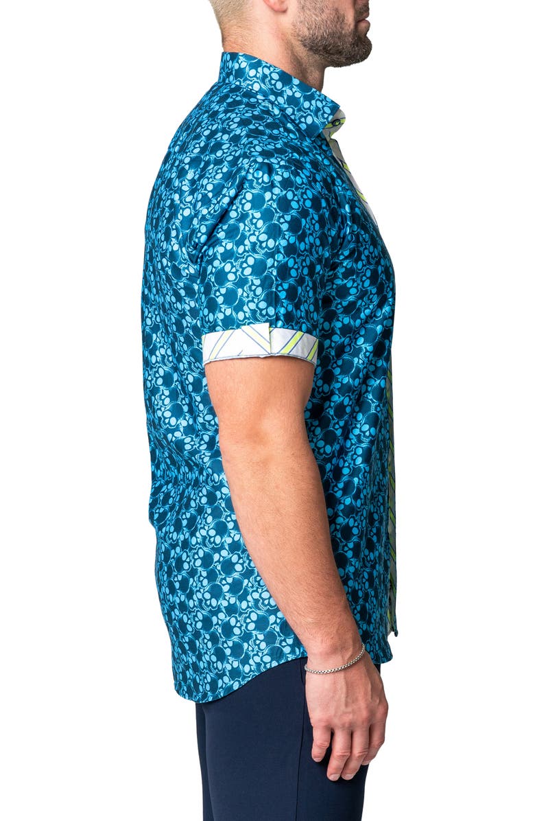 Maceoo Galileo Skull Regular Fit Short Sleeve Button-Up Shirt, Alternate, color, Blue