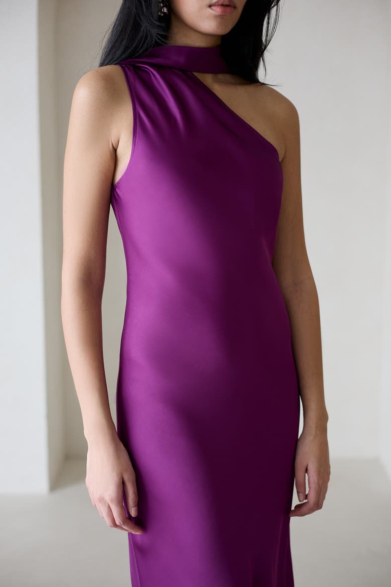 Liya One Sleeve Silky Maxi Dress in Amethyst, Alternate, color, Amethyst
