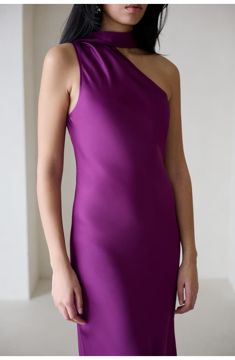 Vasiliki Liya One Sleeve Silky Maxi Dress in Amethyst, Alternate, color, Amethyst