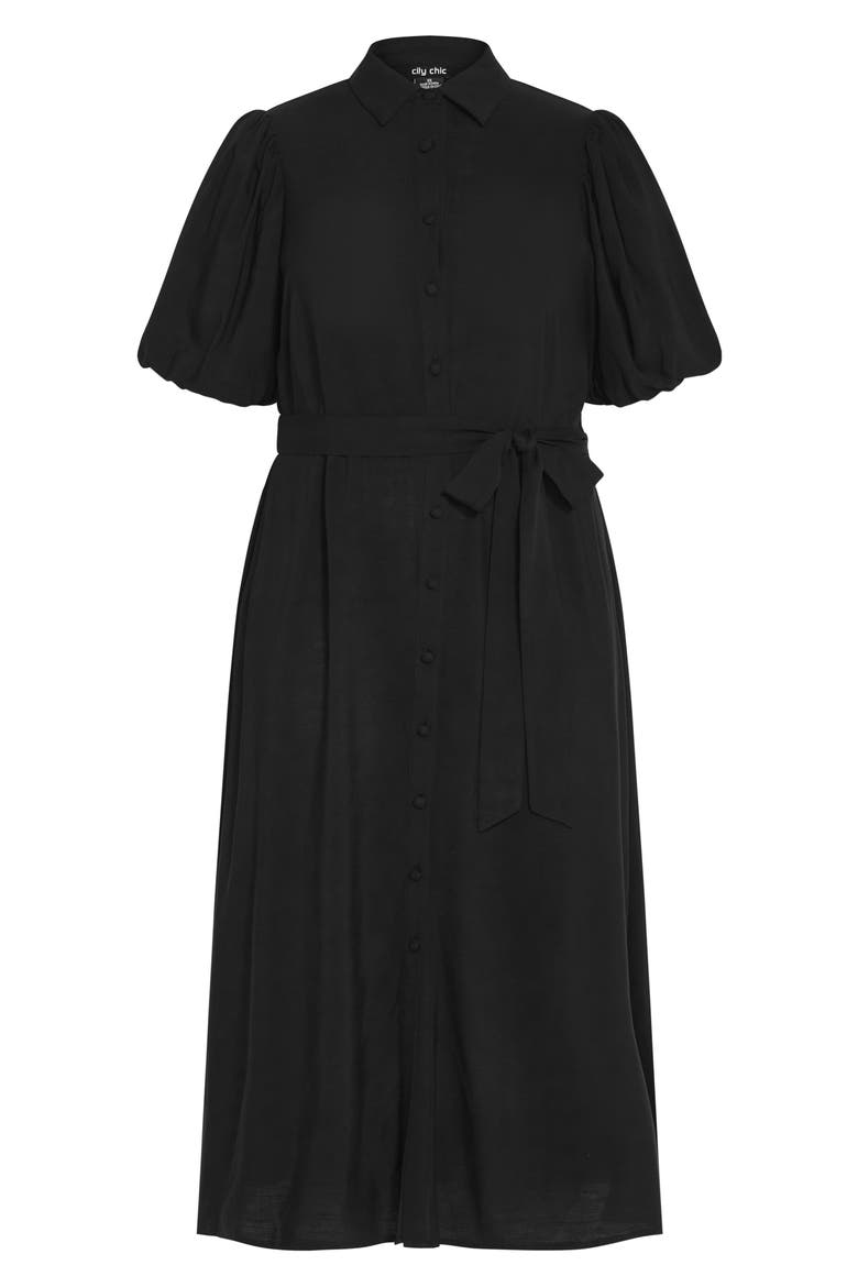 Freya Puff Sleeve Tie Belt Shirtdress, Alternate, color, BLACK