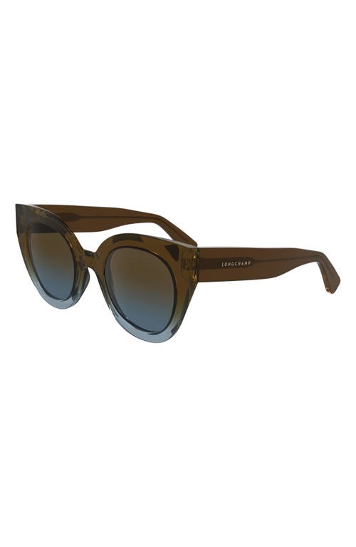 Longchamp Heritage 49mm Small Round Sunglasses In Transparent Gradient Brown/azu