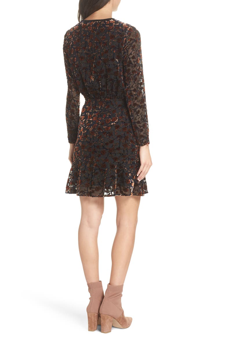 Velvet Burnout Dress, Alternate, color, ROSE/ WINE