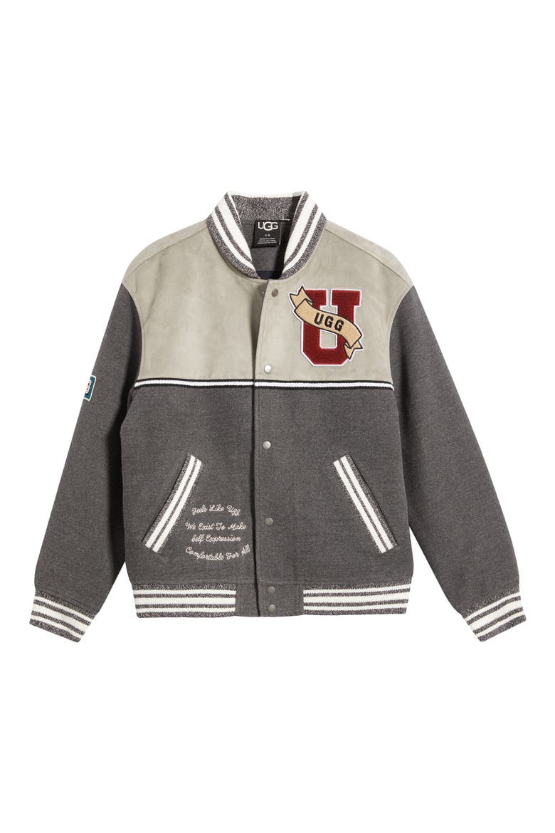Retro Varsity Jacket, Main, color, DENSE SMOKE / COBBLE