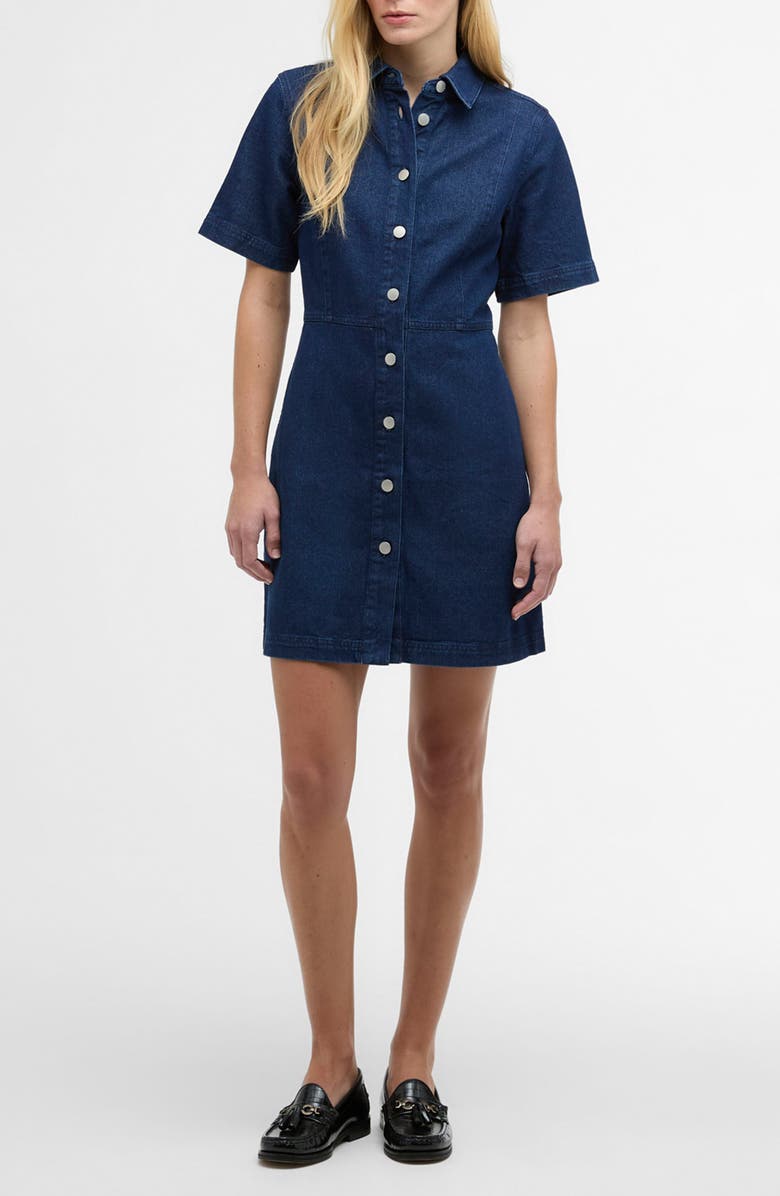 Barbour Maia Button-Up Denim Mini Shirtdress, Main, color, 