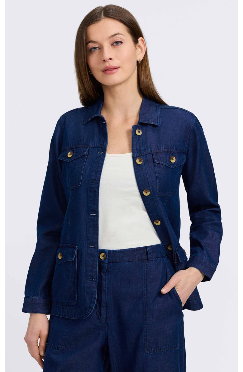 Foxcroft Stella Belted Denim Utility Jacket, Alternate, color, Dark Wash