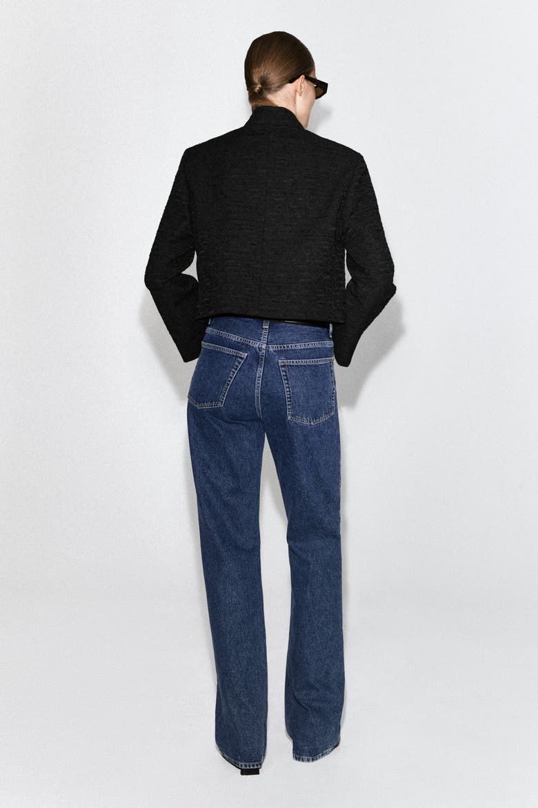 Cropped Structured Jacquard Blazer, Alternate, color, BLACK