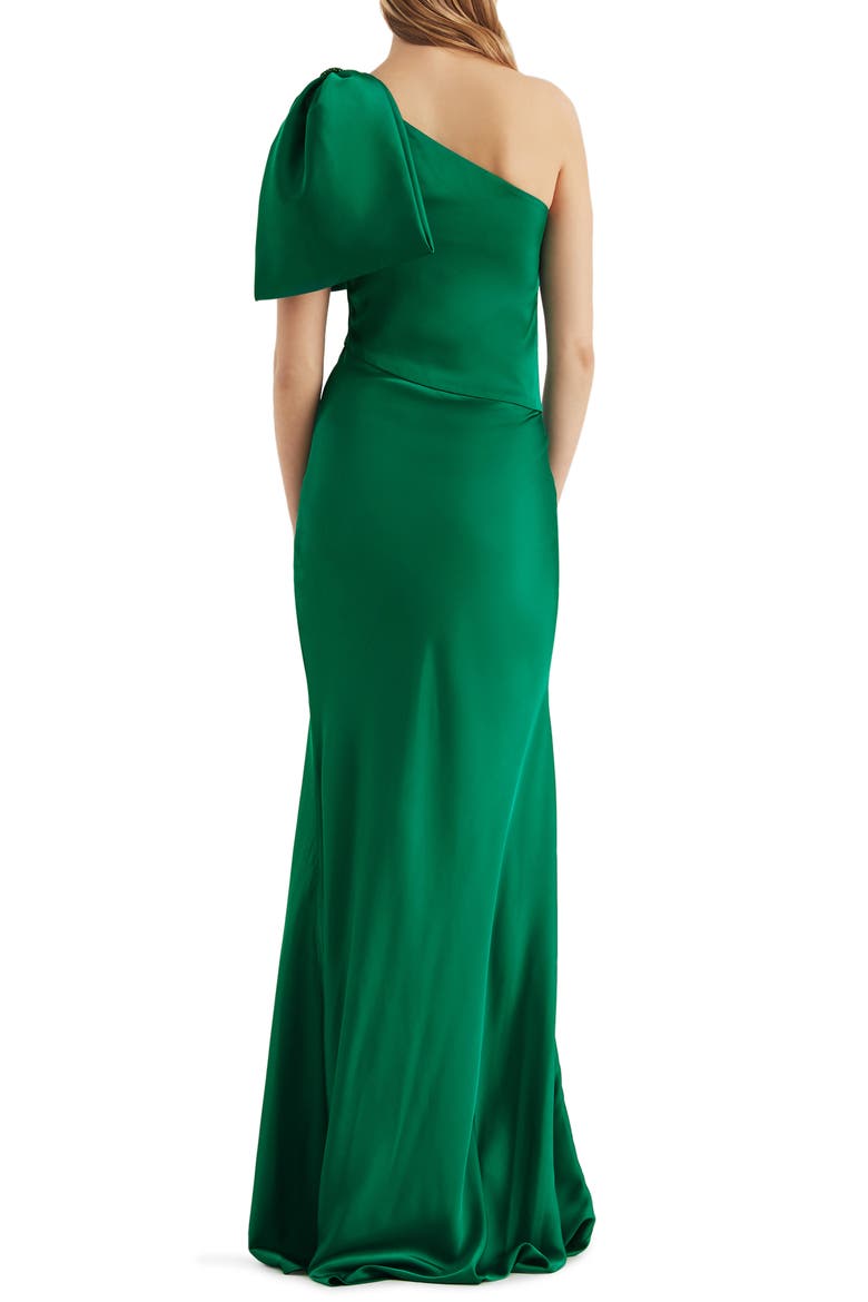 Aubrey One-Shoulder Satin Charmeuse Gown, Alternate, color, EMERALD