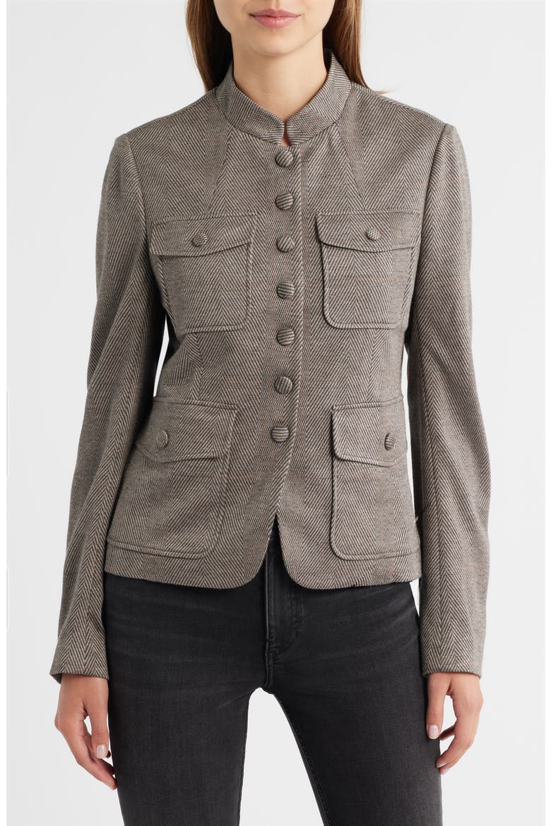 Mercer Mixed Print Ponte Jacket, Main, color, BRWMT
