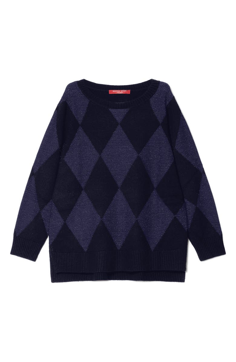 Marina Rinaldi Aquile Check Wool Blend Sweater, Alternate, color, Navy