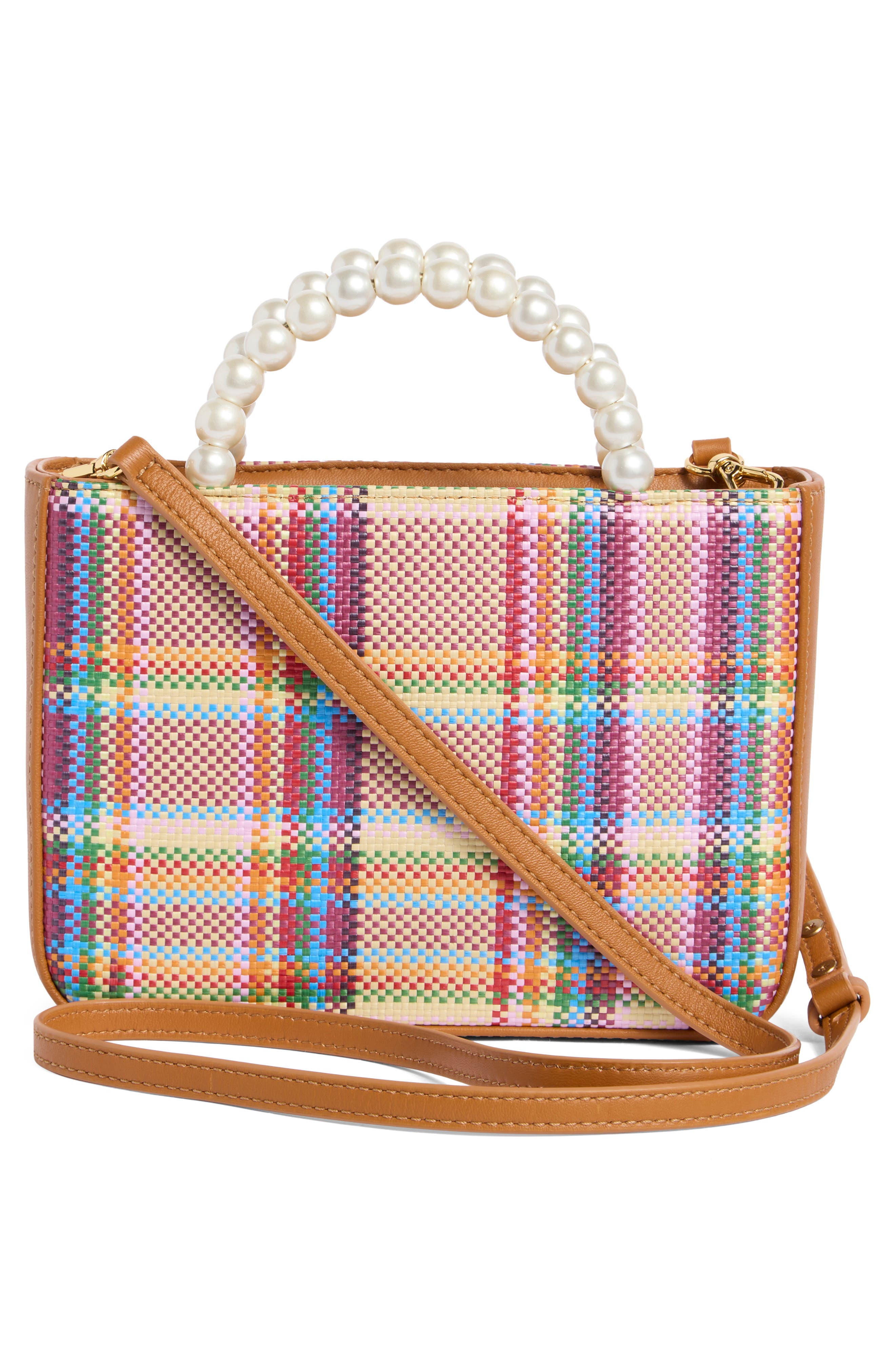 Lele Sadoughi Mini Maya Raffia Tote, Alternate, color, Picnic Plaid