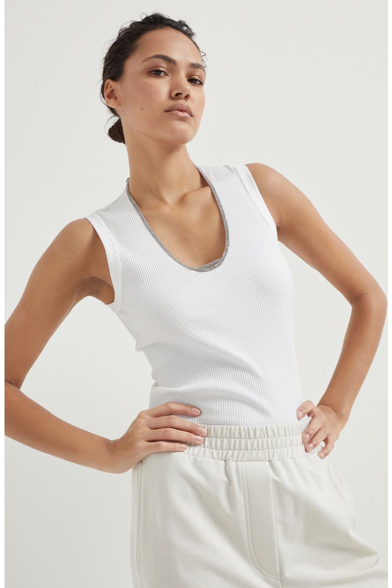 Ribbed jersey top, Alternate, color, White