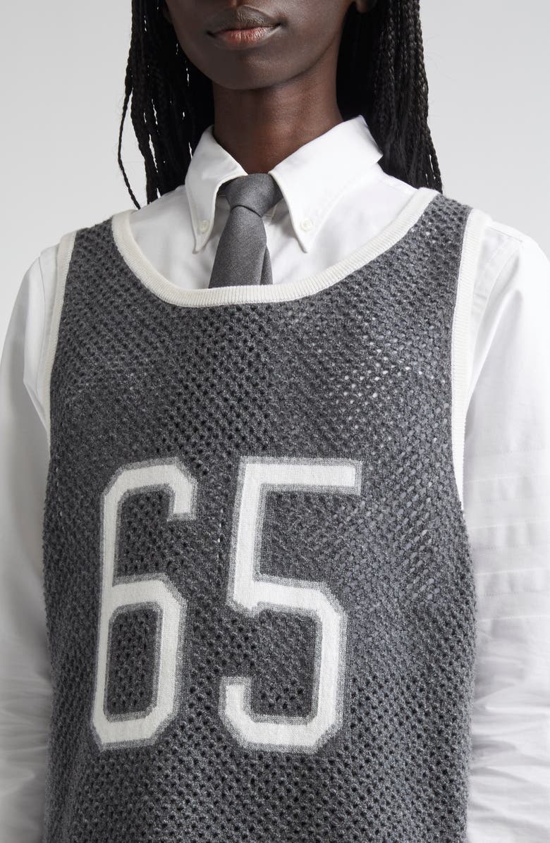 Thom Browne Athletic Mesh Basketball Jersey Sweater Vest, Alternate, color, Medium Grey