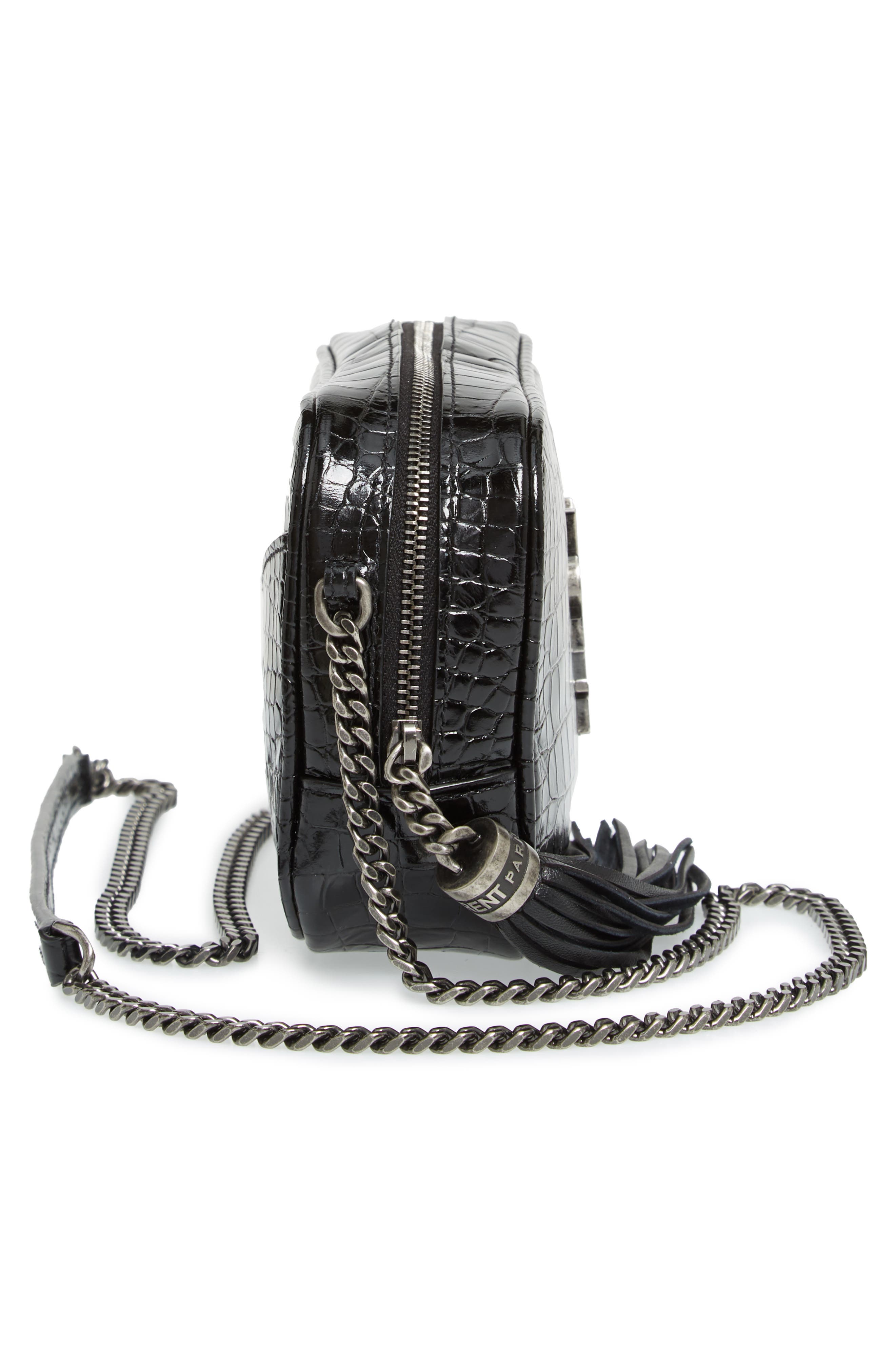 Saint Laurent Mini Lou Croc Embossed Leather Camera Bag, Alternate, color, 