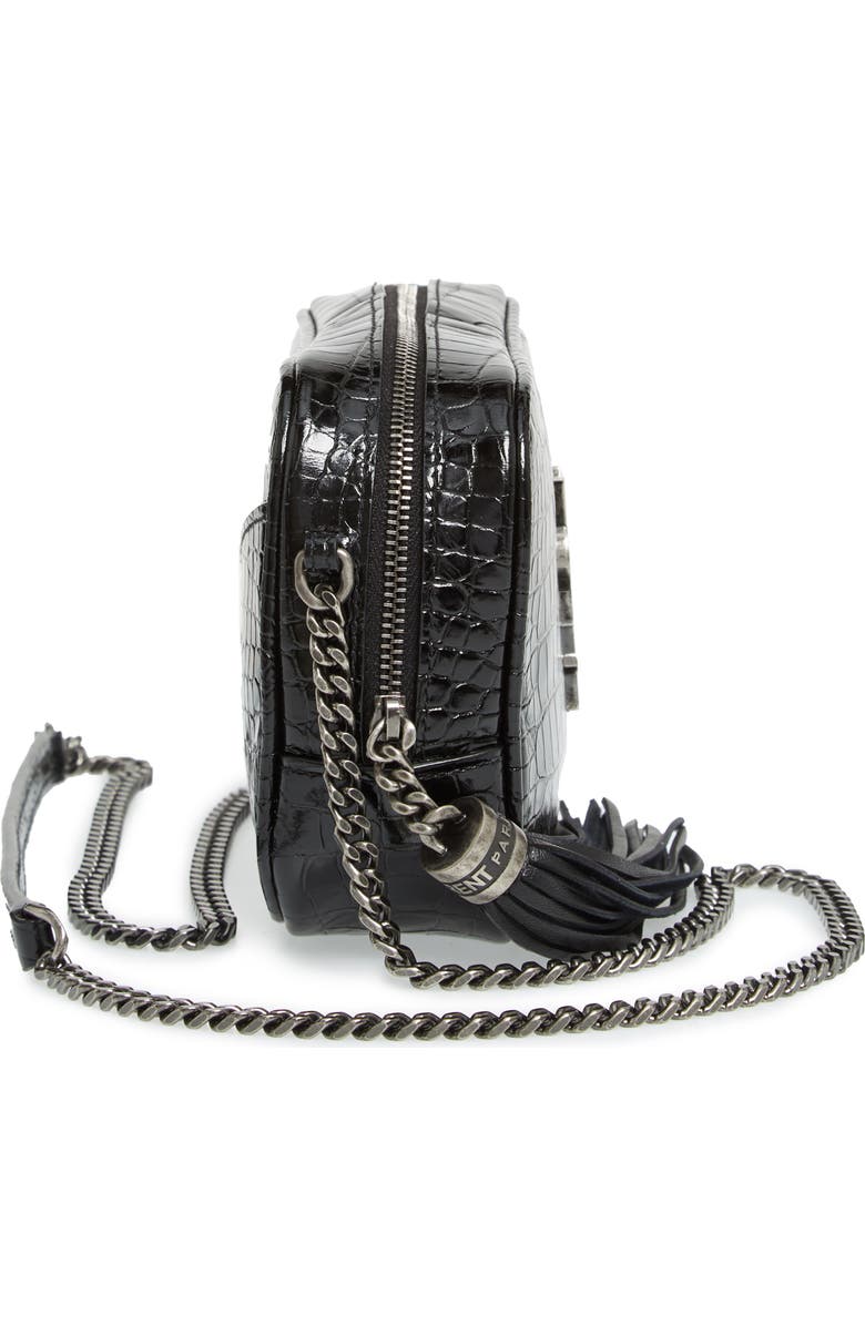 Saint Laurent Mini Lou Croc Embossed Leather Camera Bag, Alternate, color,