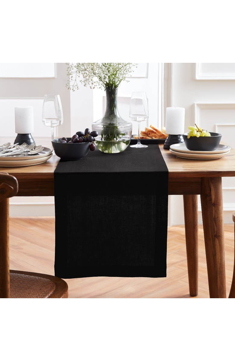 Solino Home Linen Table Runner for Dining Table, Holiday and Everyday Table Decor - Sonoma, Main, color, Black