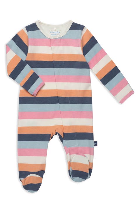 Stripe Organic Cotton Blend Magnetic Footie (Baby)