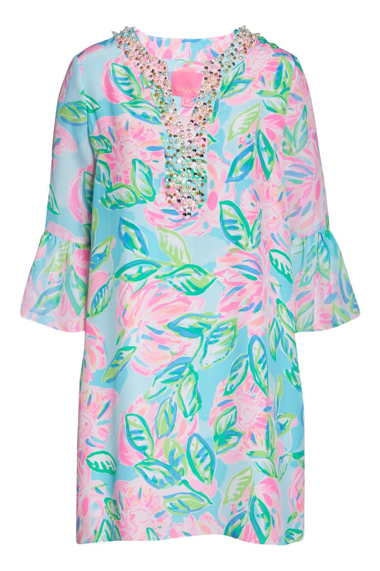 Elenora Floral Silk Shift Dress, Alternate, color, MULTI