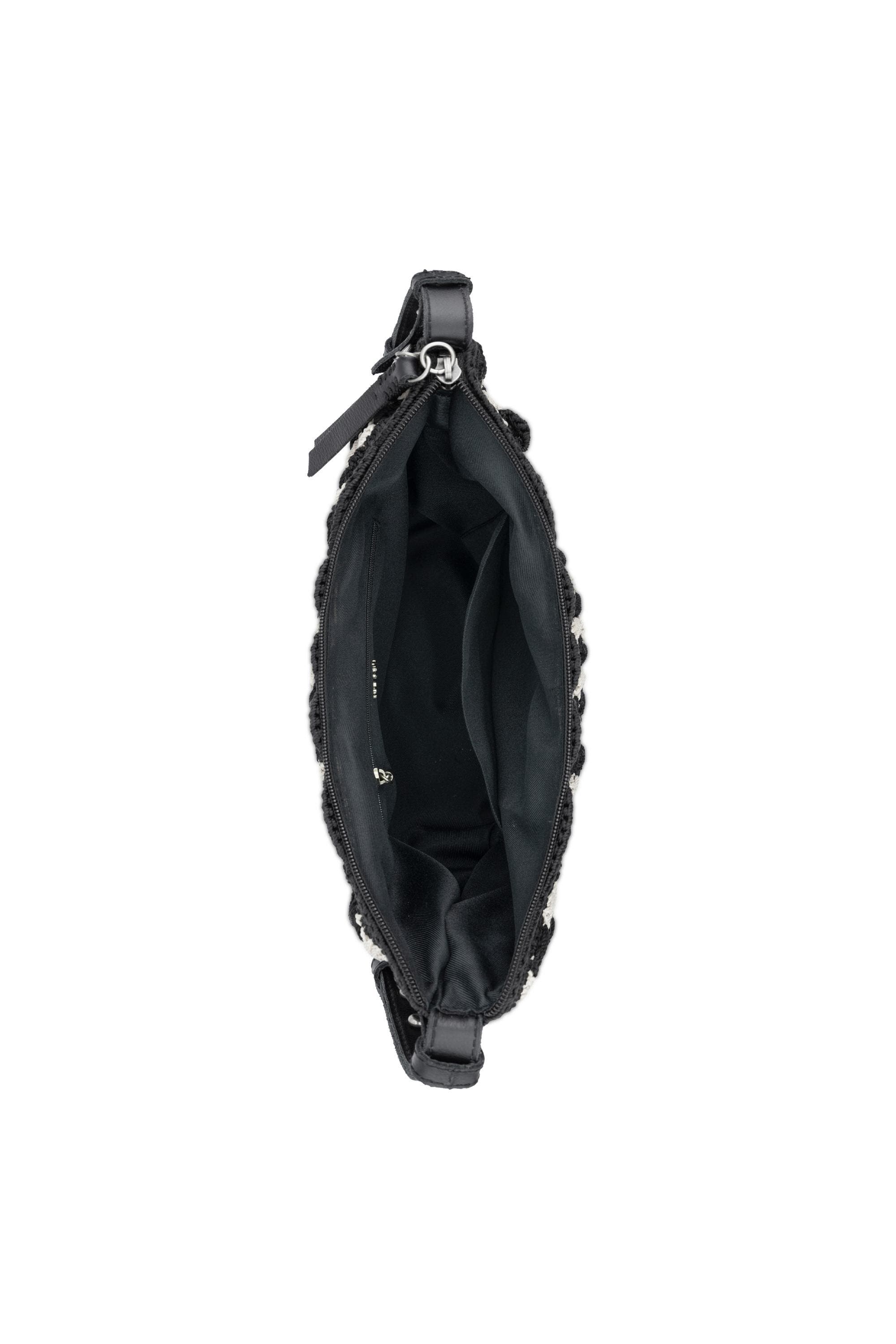 Tess Shoulder Bag Hand Crochet, Alternate, color, Black Ecru Shell