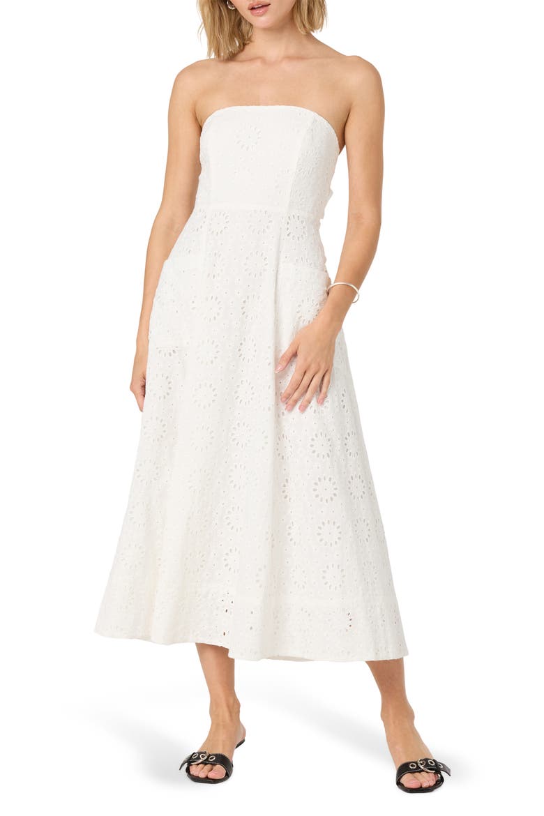 Strapless Cotton Eyelet Dress, Main, color, WHITE