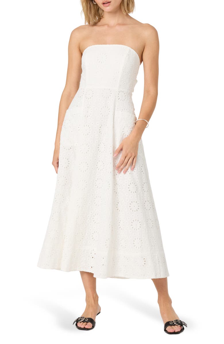 ASTR the Label Strapless Cotton Eyelet Dress, Main, color, White