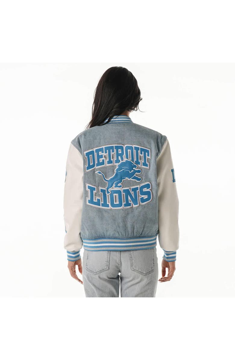 THE WILD COLLECTIVE Women's The Wild Collective Denim Detroit Lions Denim Varsity Full-Snap Jacket, Alternate, color, Denim