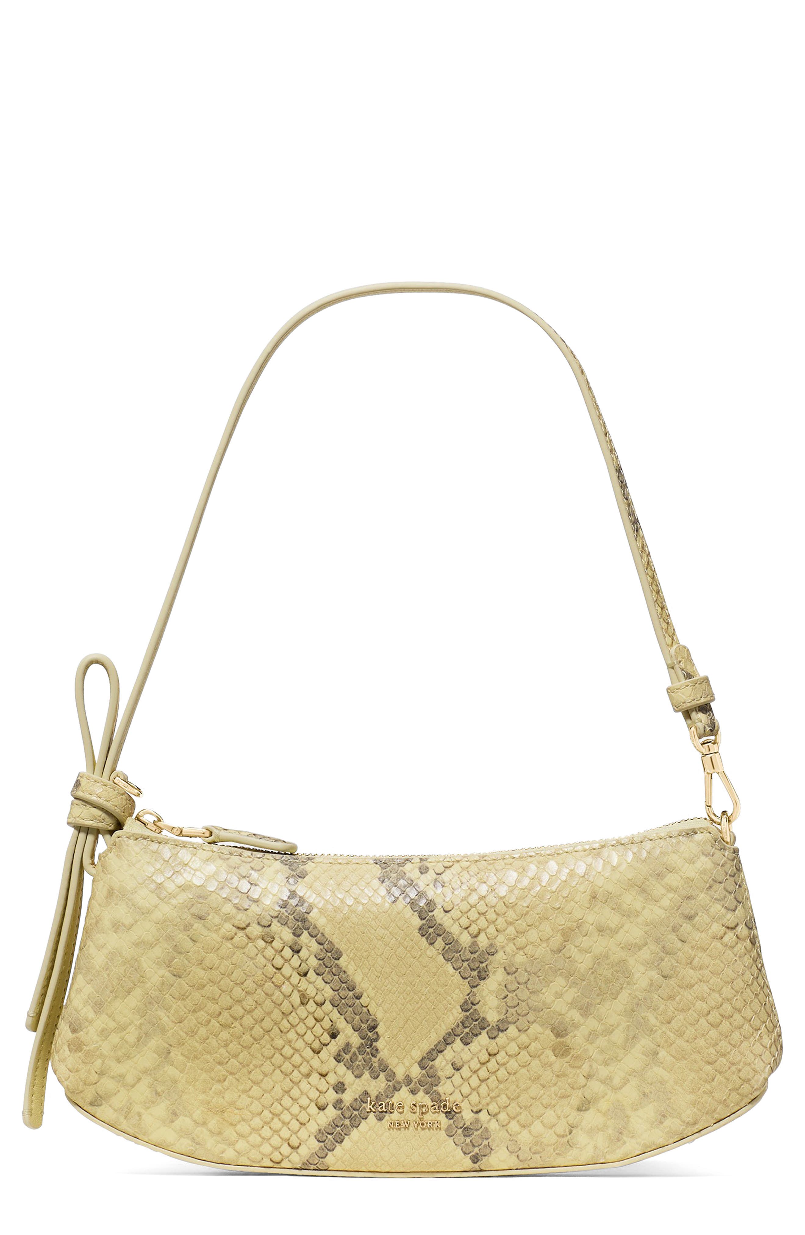 Kate Spade New York loop snakeskin embossed leather pochette shoulder bag, Main, color, Pale Citron