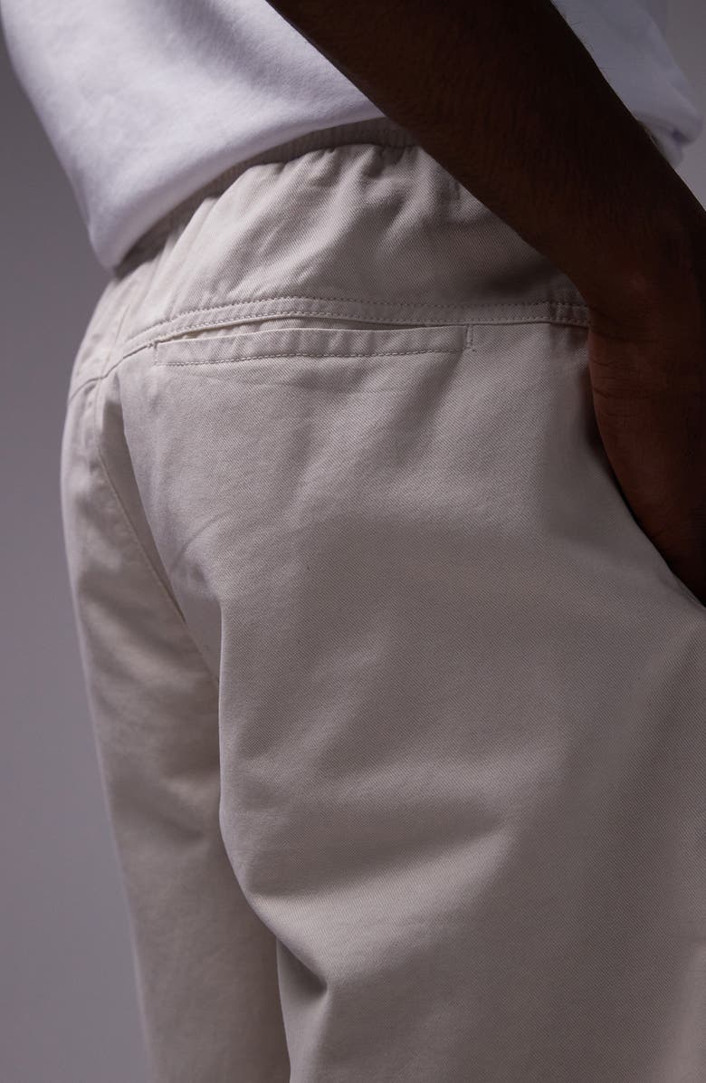 Topman Flat Front Cotton Twill Elastic Waist Shorts, Alternate, color, Stone