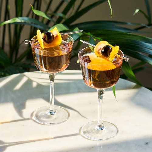 Viski Raye Crystal Angled Nick & Nora Glasses Set Of 2 In Clear