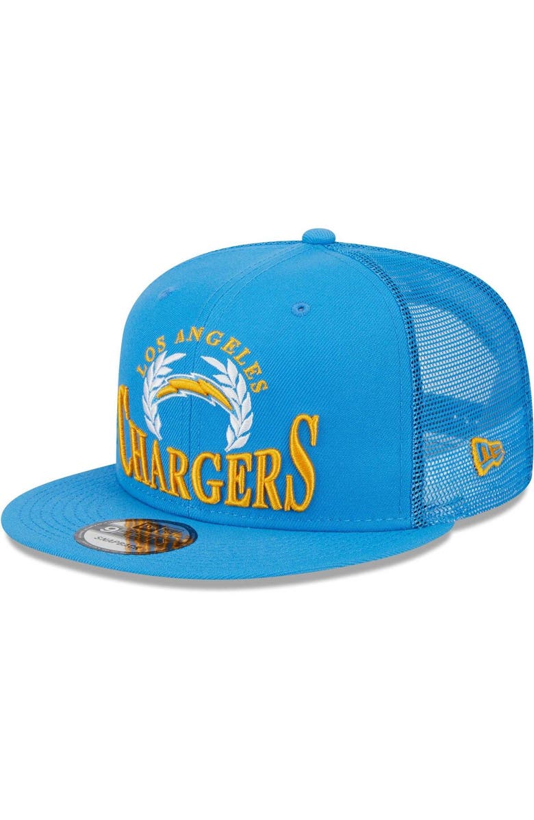 New Era Men's New Era Powder Blue Los Angeles Chargers Collegiate Trucker 9FIFTY Snapback Hat, Alternate, color, 
