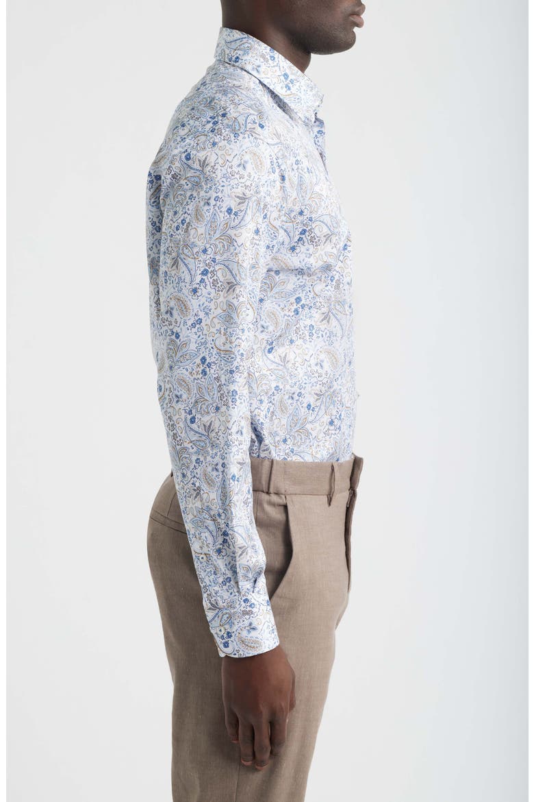 Modern Fit Floral Paisley Non-Iron Cotton & Linen Dress Shirt, Alternate, color, BLUE