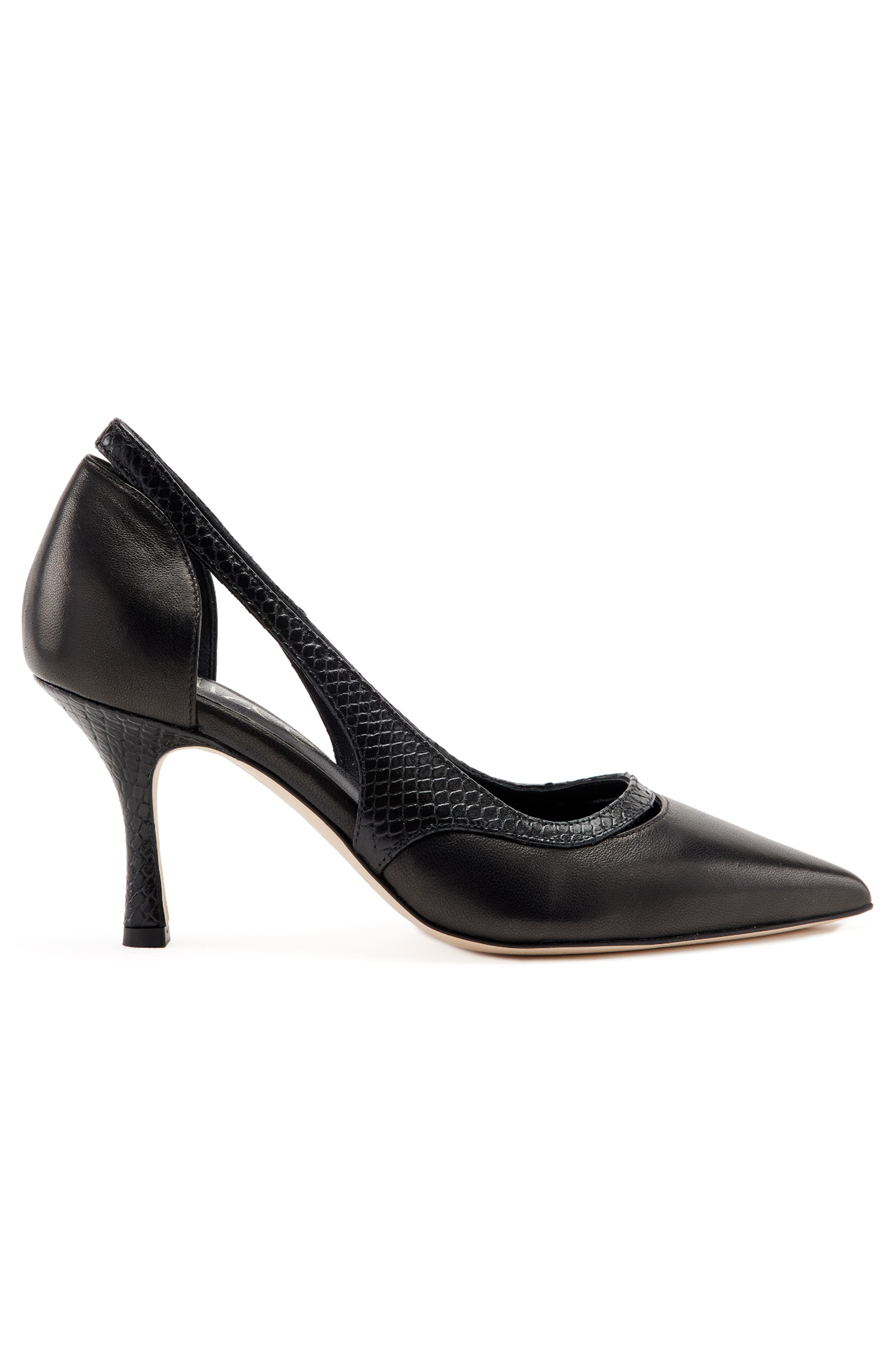 Elle Pump Leather Pointed-Toe Heel, Alternate, color, Black/Python