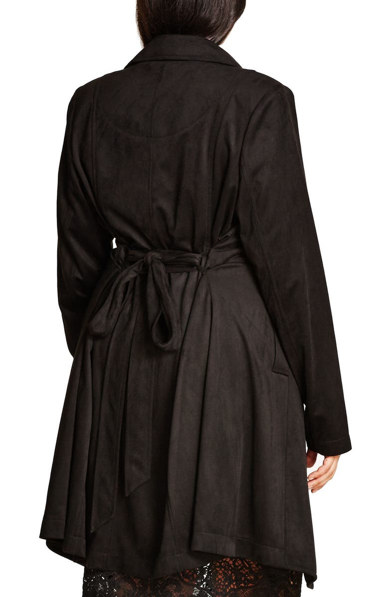 City Chic Faux Suede Trench Coat, Alternate, color, 
